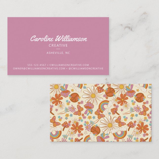 Carte De Visite Fleurs de Paix super Retro violet tendance (Devant / Derrière)