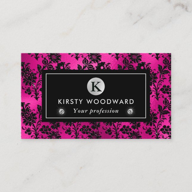 Carte De Visite Fleurs de Parties scintillant noire et rose Motif  (Devant)