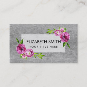 Carte De Visite Fleurs de pivoine d'aquarelle sur le bois gris