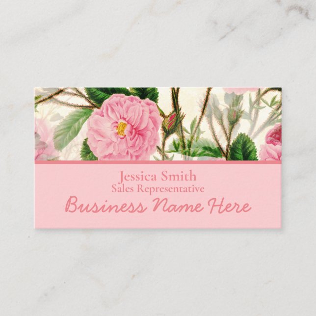 Carte De Visite Fleurs de pivoines roses, Feuilles & Buds Motif (Devant)