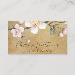 Carte De Visite Fleurs de pommier à l'aquarelle sur parchemin rust