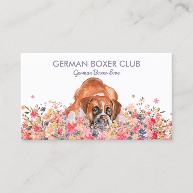 Carte De Visite Fleurs de printemps allemande Boxer Dog (Devant)