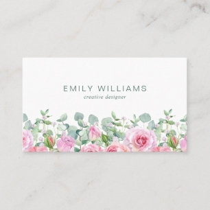 Carte de visite Fleurs de rose rose aquarelle
