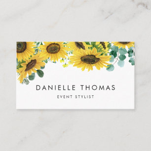 Carte De Visite Fleurs de soleil d'aquarelle et Feuilles d'eucalyp