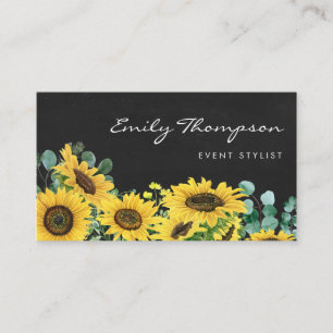 Carte De Visite Fleurs de soleil en carton rouge et fleurs d'eucal