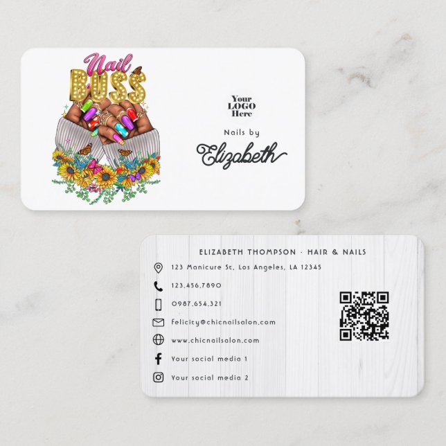 Carte De Visite Fleurs de soleil rustiques Boss d'ongle afro-améri (Devant / Derrière)