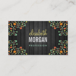 Carte De Visite Fleurs de tourbillon mignonnes sur bois foncé