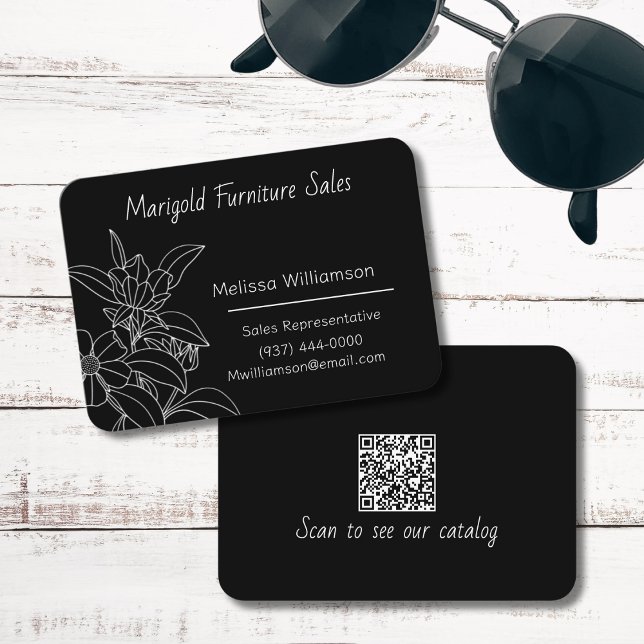 Carte De Visite Fleurs d'illustration minimaliste avec code QR (Créateur téléchargé)