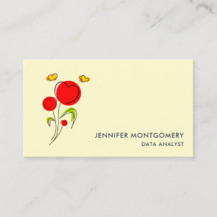 Carte De Visite Fleurs du Coeur Rouge mignonnes et papillons jaune