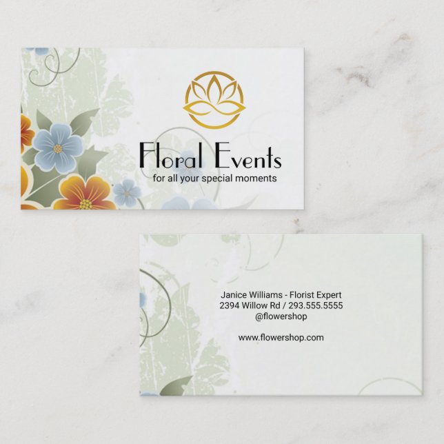 Carte De Visite Fleurs élégantes | Logo à fleurs stylisé (Devant / Derrière)
