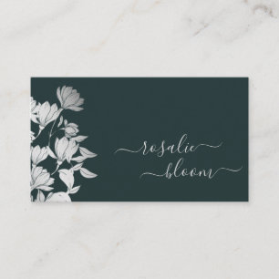 Carte De Visite Fleurs élégantes Simple motif floral Vert foncé