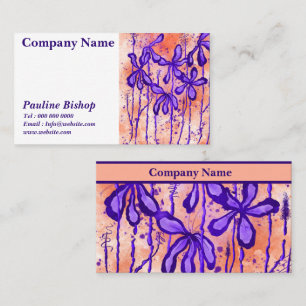 Carte De Visite Fleurs encrées orange violet