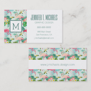 Carte De Visite Fleurs Et Oiseaux Tropicaux Vintages  Monogramme