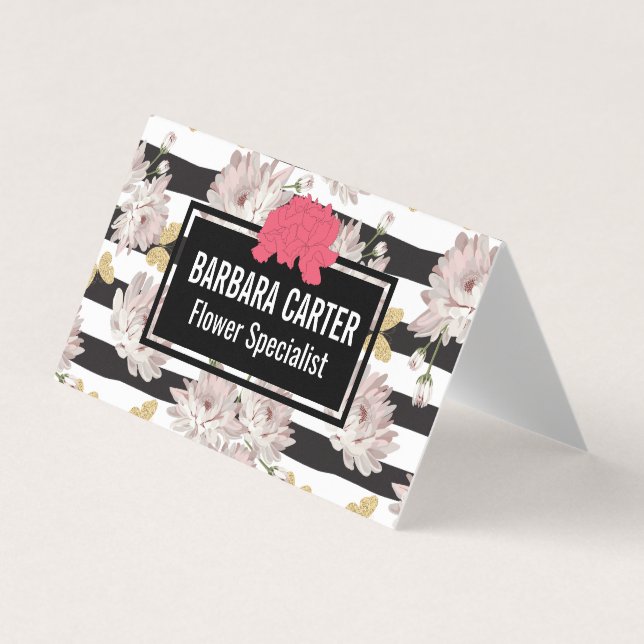 Carte De Visite Fleurs et papillons de Parties scintillant (Devant)