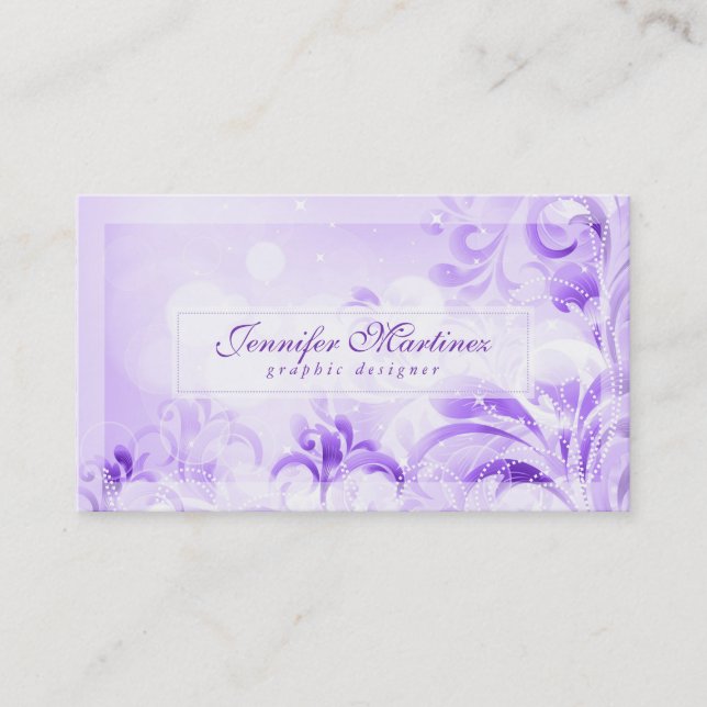 Carte De Visite Fleurs et Parties scintillant violettes élégantes (Devant)