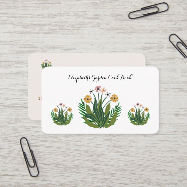 Carte De Visite Fleurs florales rose jaune Aquarelle personnalisée (Devant/Arrière en situation)