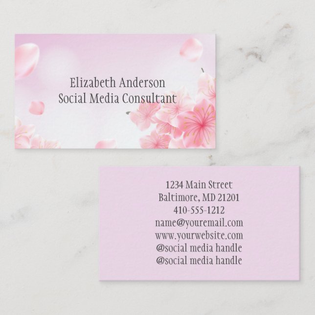 Carte De Visite Fleurs florales roses Feminine Pour elle (Devant / Derrière)