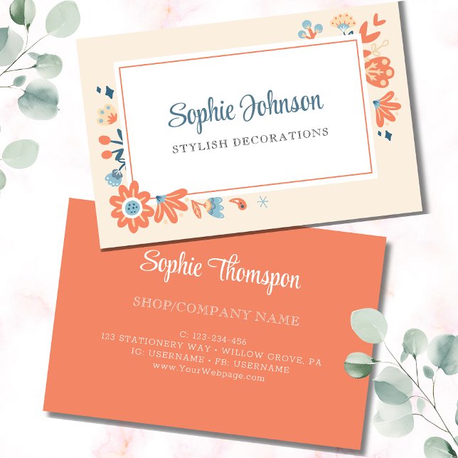 Carte De Visite Fleurs folkloriques nordiques florales (Créateur téléchargé)