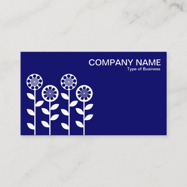 Carte De Visite Fleurs géométriques - Blanc sur Dp Navy (Devant)