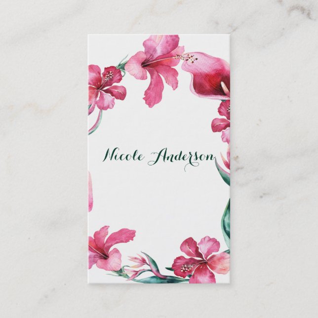 Carte De Visite Fleurs hawaïennes tropicales Élégant Hibiscus chic (Devant)