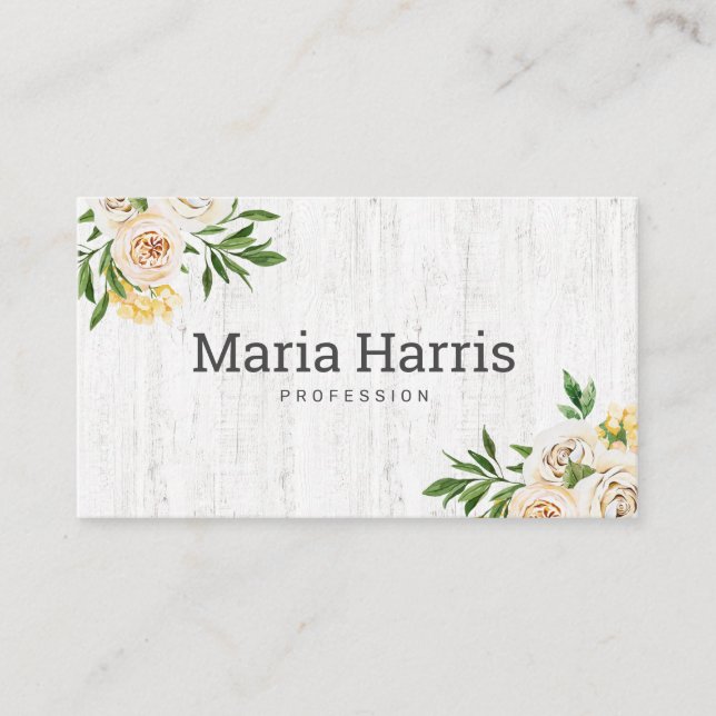 Carte De Visite Fleurs Jaunes Bois Rustique Simple Professionnel  (Devant)