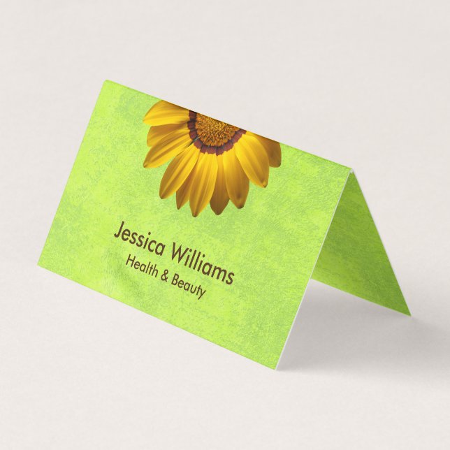 Carte De Visite Fleurs jaunes sur Monogramme vert Abstrait (Devant)