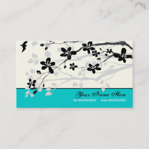 Carte De Visite Fleurs Magnolia noir gris turquoise floral