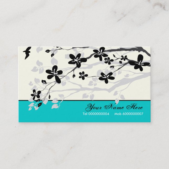 Carte De Visite Fleurs Magnolia noir gris turquoise floral (Devant)