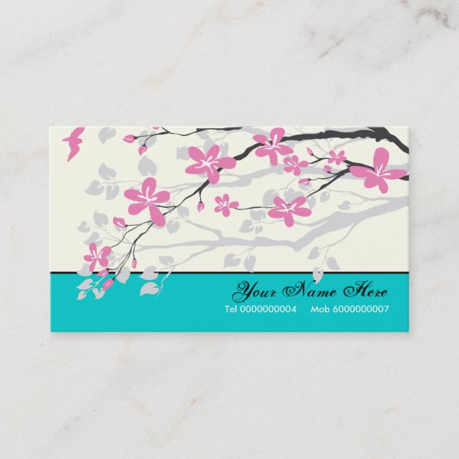 Carte De Visite Fleurs Magnolia rose, floral turquoise (Devant)