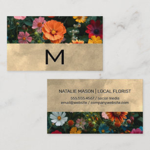 Carte De Visite Fleurs naturelles colorées   Monogramme