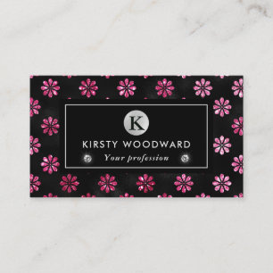 Carte De Visite Fleurs Pailletées Noir et Rose Motif Glamour