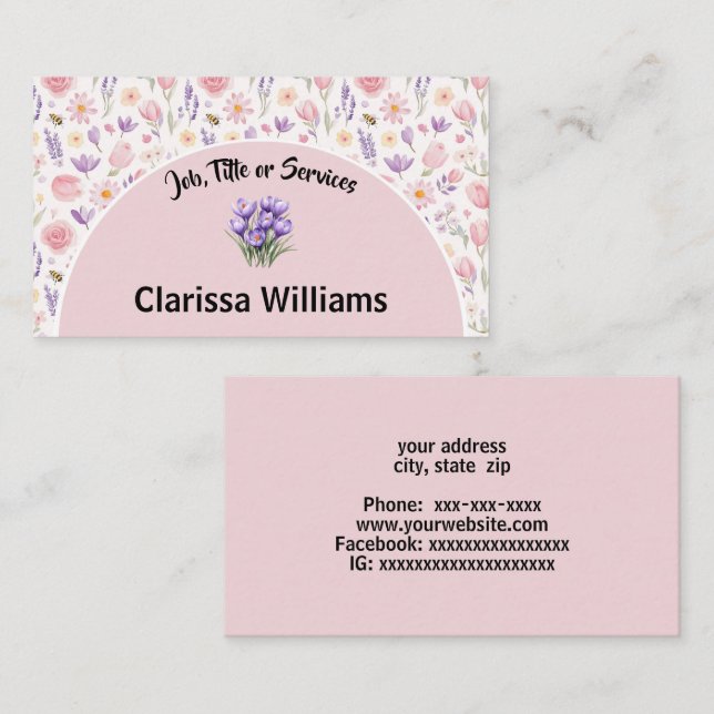 Carte De Visite Fleurs pastel douces (Devant / Derrière)