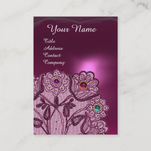 CARTE DE VISITE FLEURS POURPRES ROSES DE DENTELLE, MONOGRAMME