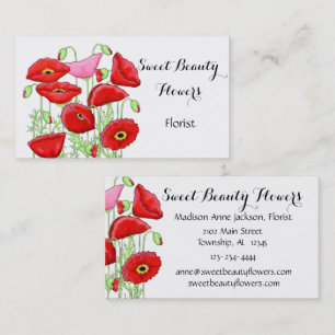 Carte De Visite Fleurs Red Poppies Moderne Simple Personnalisé Flo