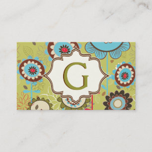 Carte De Visite Fleurs rétro bleu turquoise motif floral