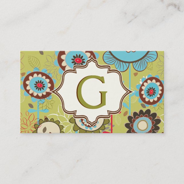 Carte De Visite Fleurs rétro bleu turquoise motif floral (Devant)