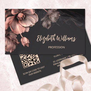 Carte De Visite Fleurs rose brillantes Noir
