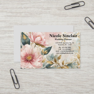 Carte De Visite Fleurs roses Accents Vert & Or Mariages Événements