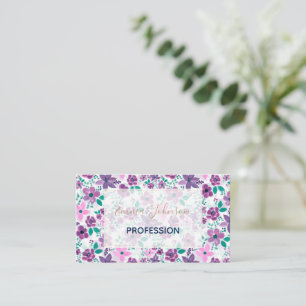 Carte De Visite Fleurs roses et mauves mûres Aquarelle Peinture