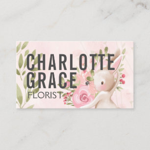 Carte De Visite Fleurs roses florales avec le lapin personnalisé