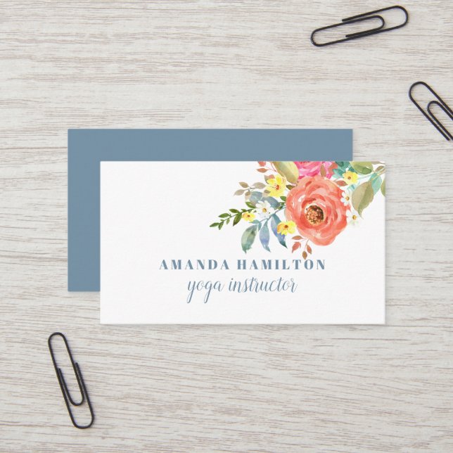 Carte De Visite Fleurs roses modernes en fleurs Aquarelle (Devant/Arrière en situation)
