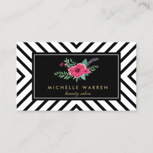 Carte De Visite Fleurs roses Motifs noires et blanches rétro