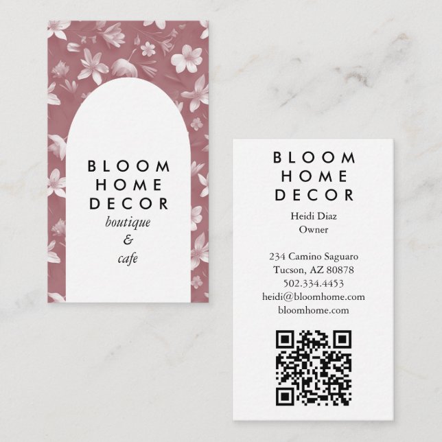 Carte De Visite Fleurs roses uniques Photographie QR Code Arch (Devant / Derrière)