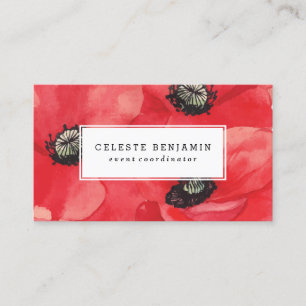 Carte De Visite Fleurs rouges d'aquarelle des pavots  