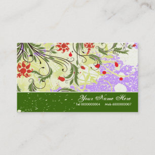 Carte De Visite Fleurs rouges vintages vert olive pourpre grunge