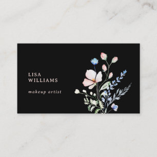 Carte De Visite Fleurs sauvages aquarelle noir