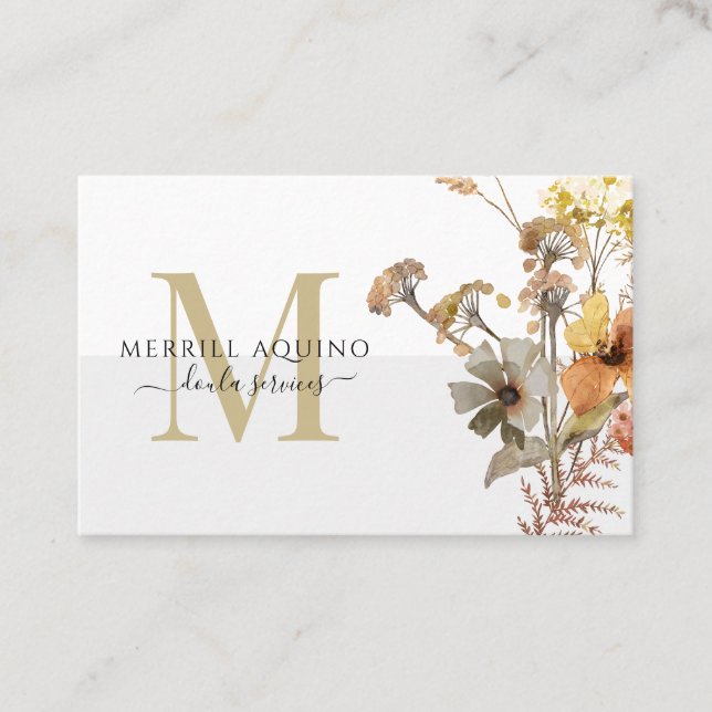 Carte De Visite Fleurs sauvages d'aquarelle Doula Services Monogra (Devant)