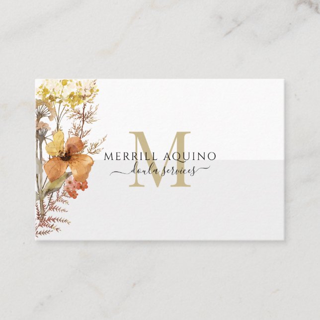 Carte De Visite Fleurs sauvages d'aquarelle Doula Services Monogra (Devant)