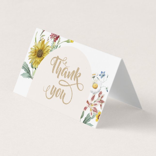 Carte De Visite Fleurs sauvages Papillons Tournesol Merci (Devant)