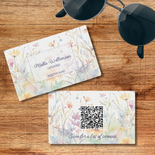 Carte De Visite Fleurs sauvages Pastel Watercolor avec code QR